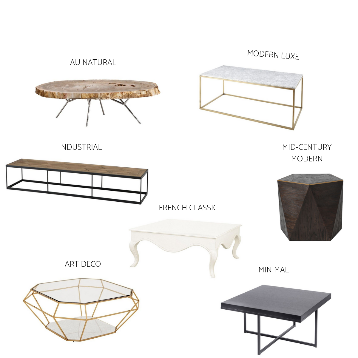 a selection of stylish coffee tables