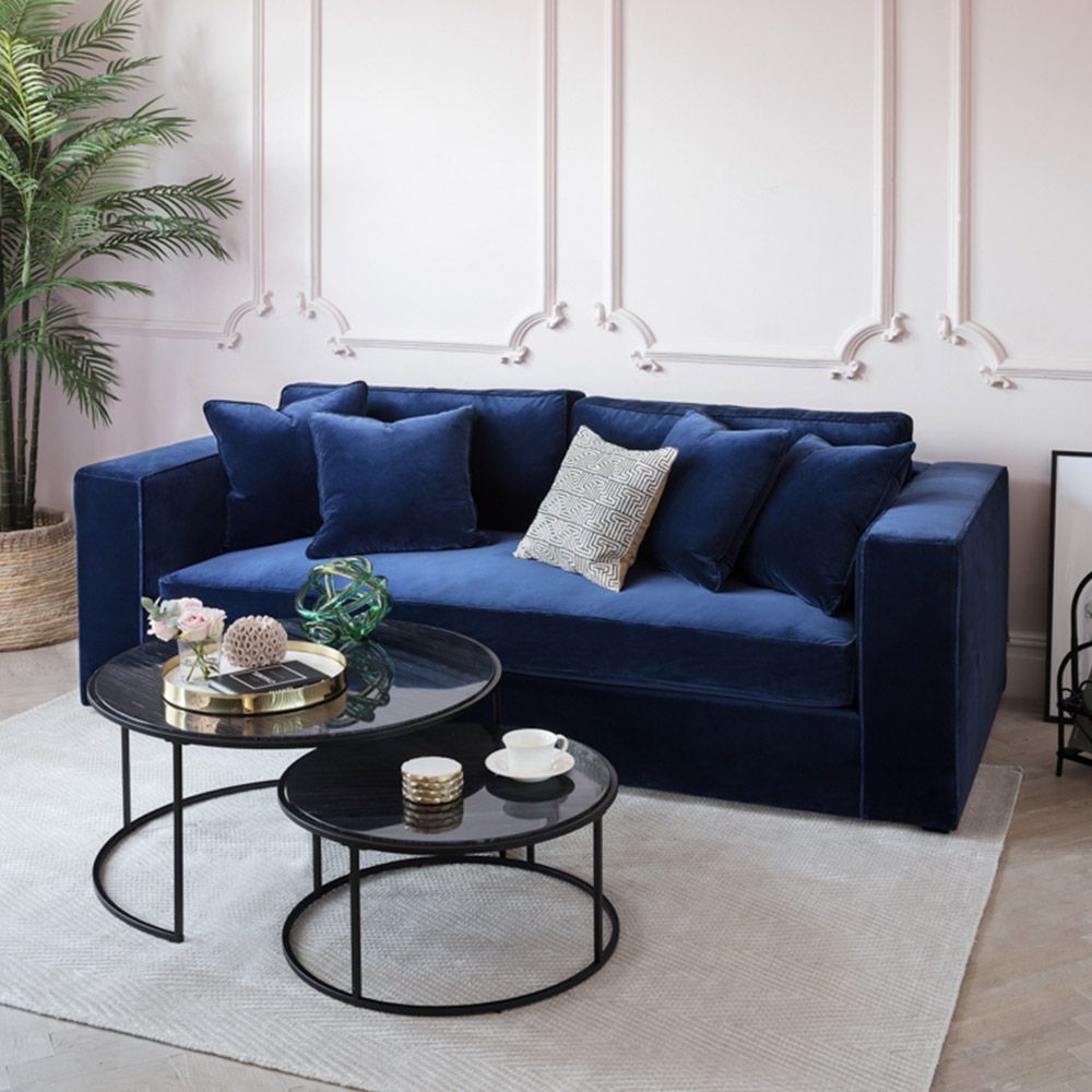 a contemporary navy blue sofa