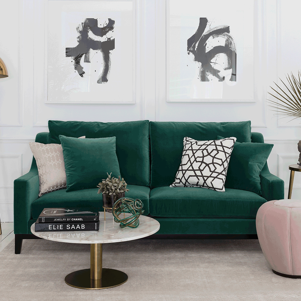 a rich green sofa