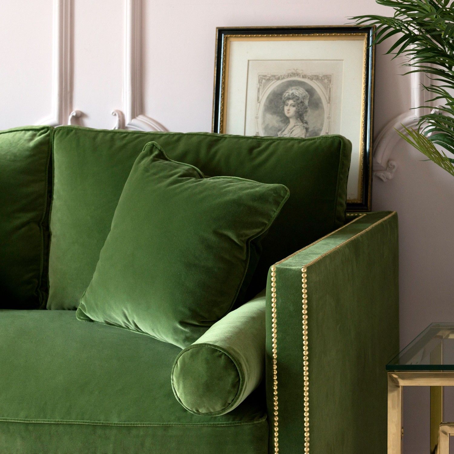 Green velvet sofa