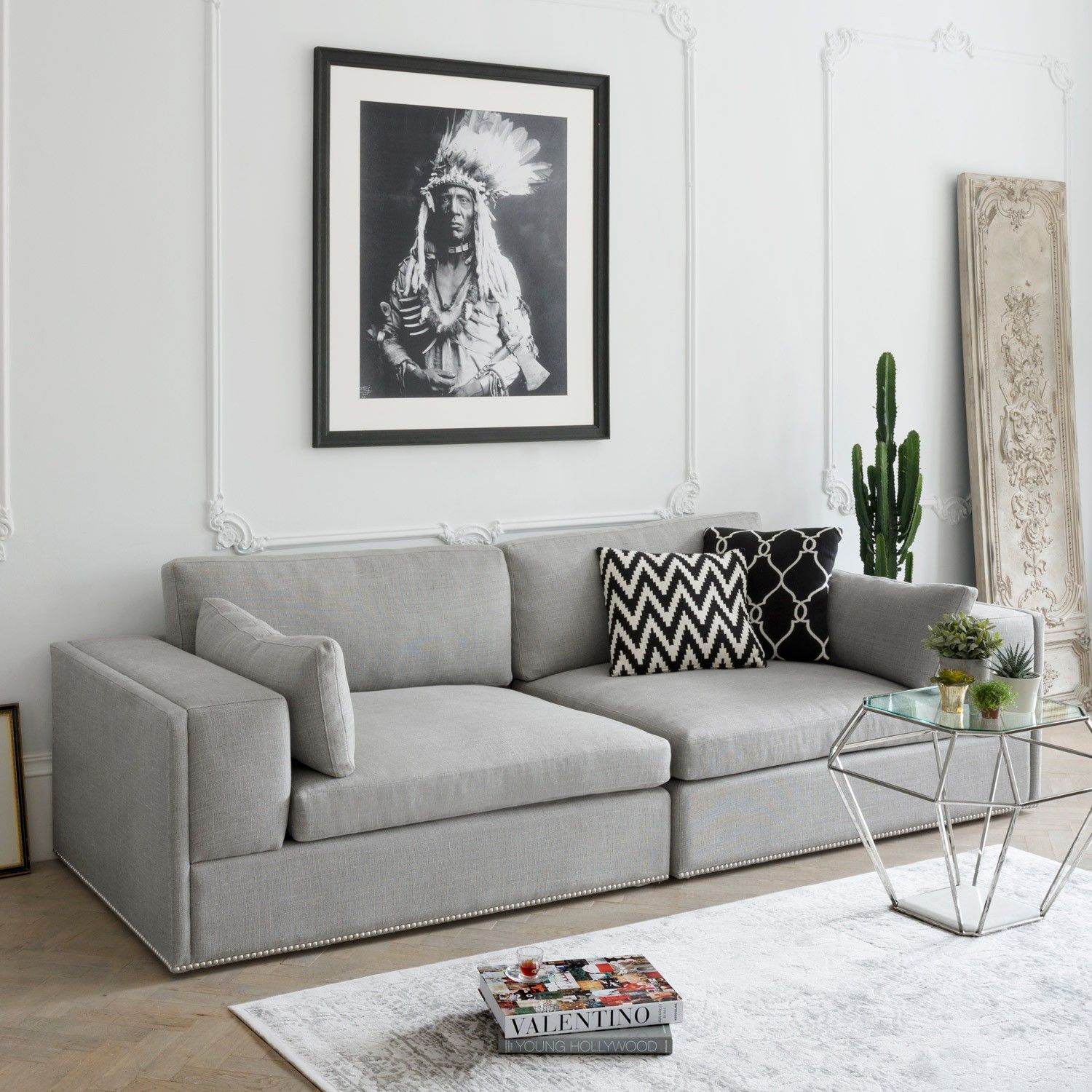 a stylish grey sofa