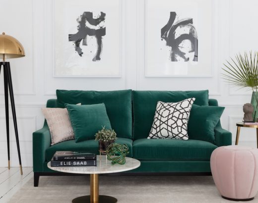 luxurious green sofa in stylish modern living space