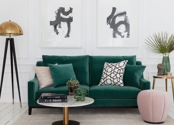 luxurious green sofa in stylish modern living space