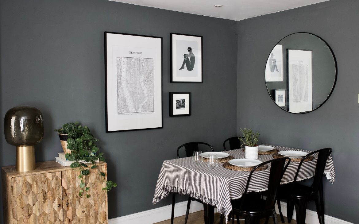 A luxurious monochromatic dining area