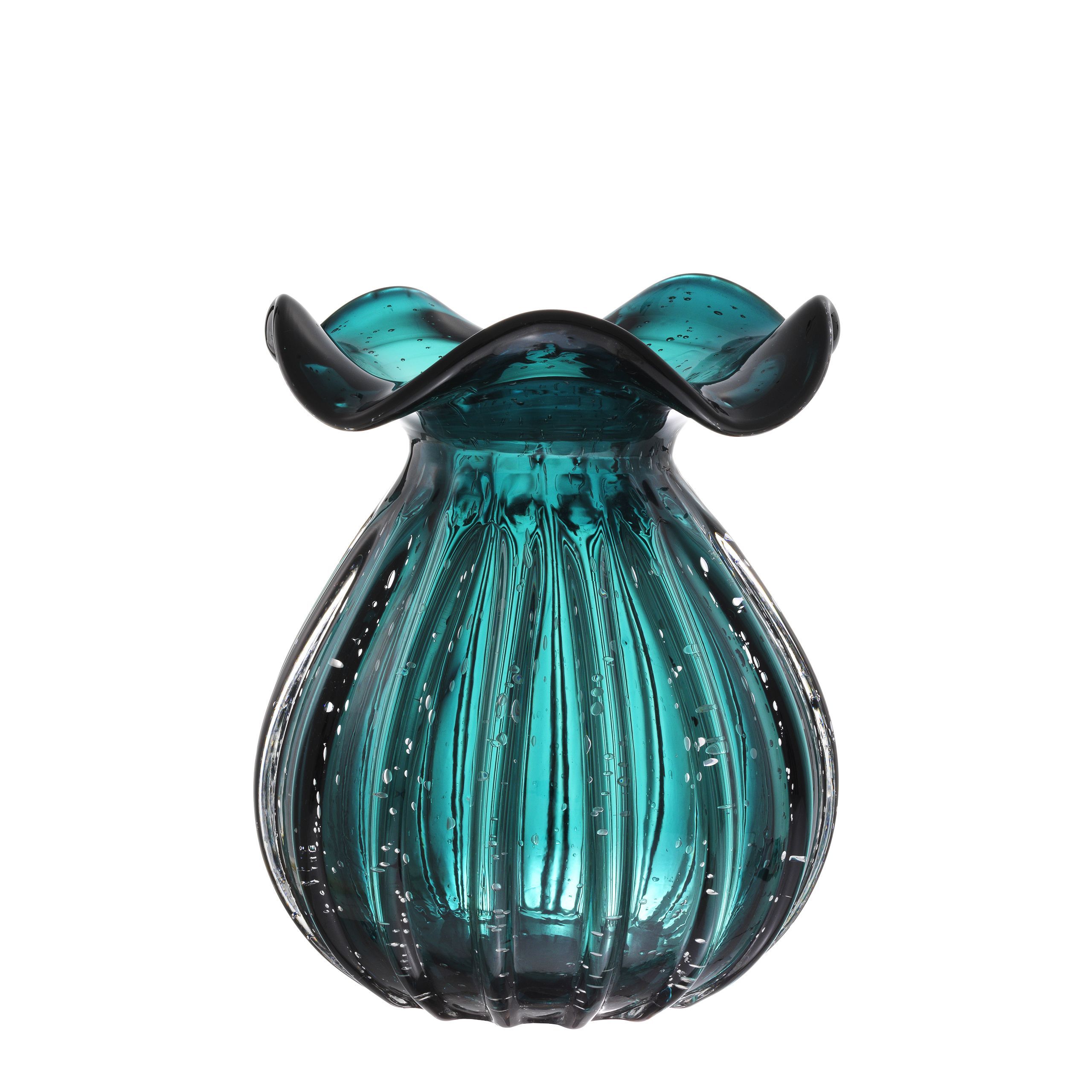 blue handblown glass vase