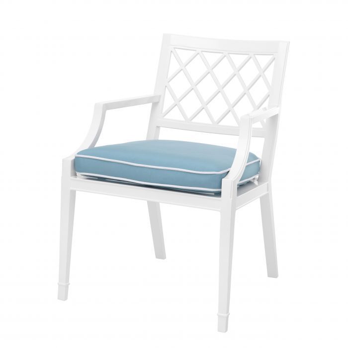 white and blue dining chair