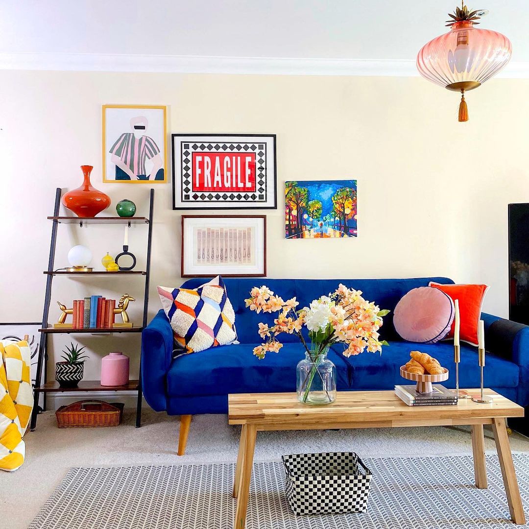 a glamorous colourful living space