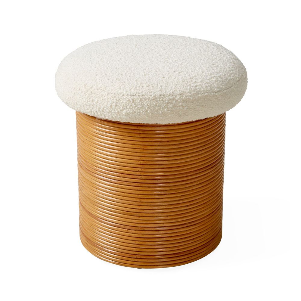 rattan and boucle pouffe