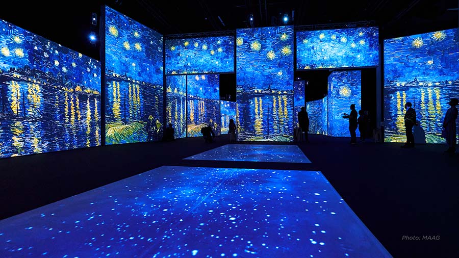 A stunning photograph of the immersive van gogh exhibition 