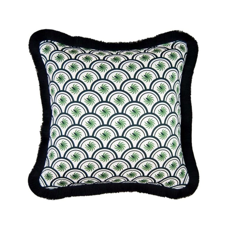 Evie & Skye Coco Cushion - Dark Blue & Green - Fringed