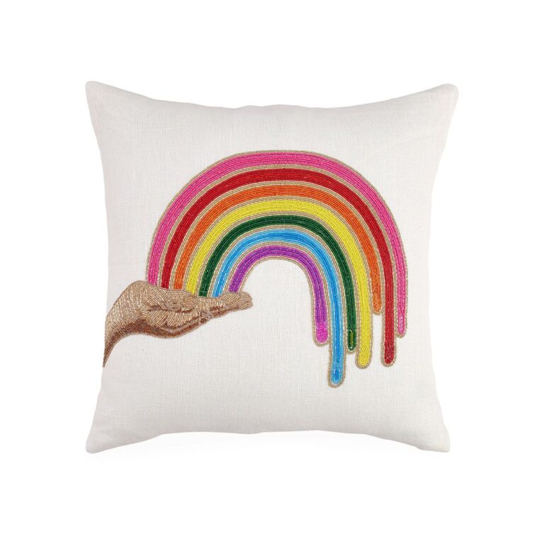 rainbow hand beaded cushion