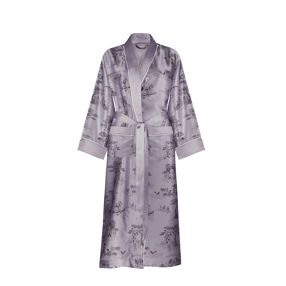 Harlem Toile Lilac Silk Dressing Gown