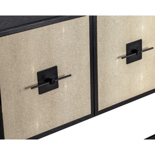 Sophisticated sideboard with beige shagreen top and black solid wood frame
