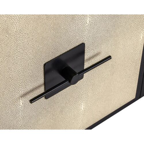 Sophisticated sideboard with beige shagreen top and black solid wood frame