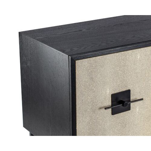 Sophisticated sideboard with beige shagreen top and black solid wood frame