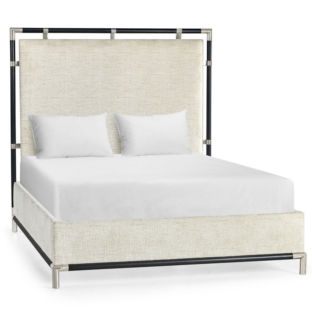 Military Bed Frame in Oak - Shambala Fabric - King