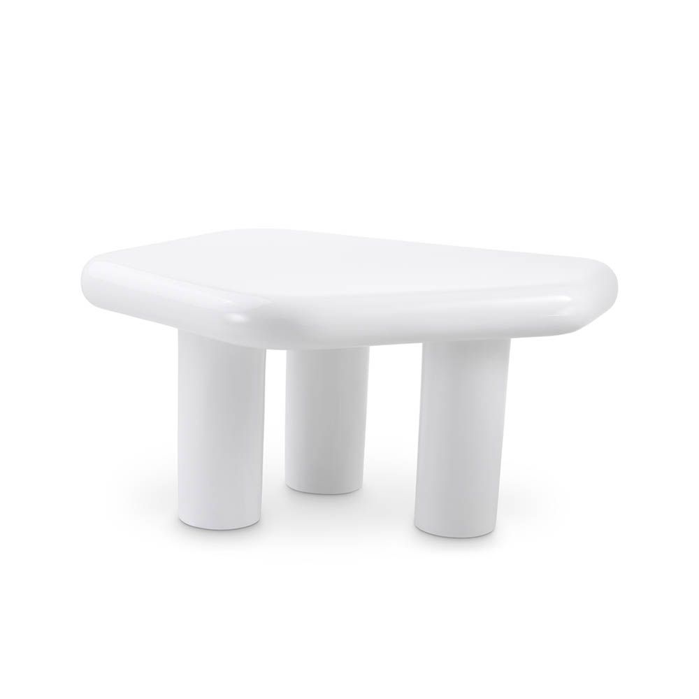 Contemporary, rounded, organic shaped side table in white fiberglass finish