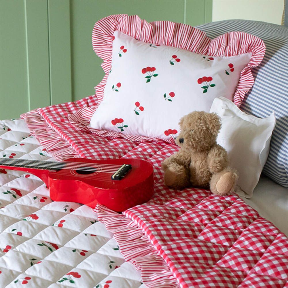 Ruffled Cherry Quilt and Pillow Set