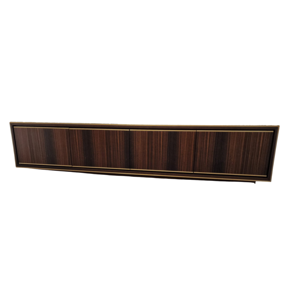 Clearance Laskasas Rick TV Cabinet - Black Marble with Smoked Eucalyptus Wood 