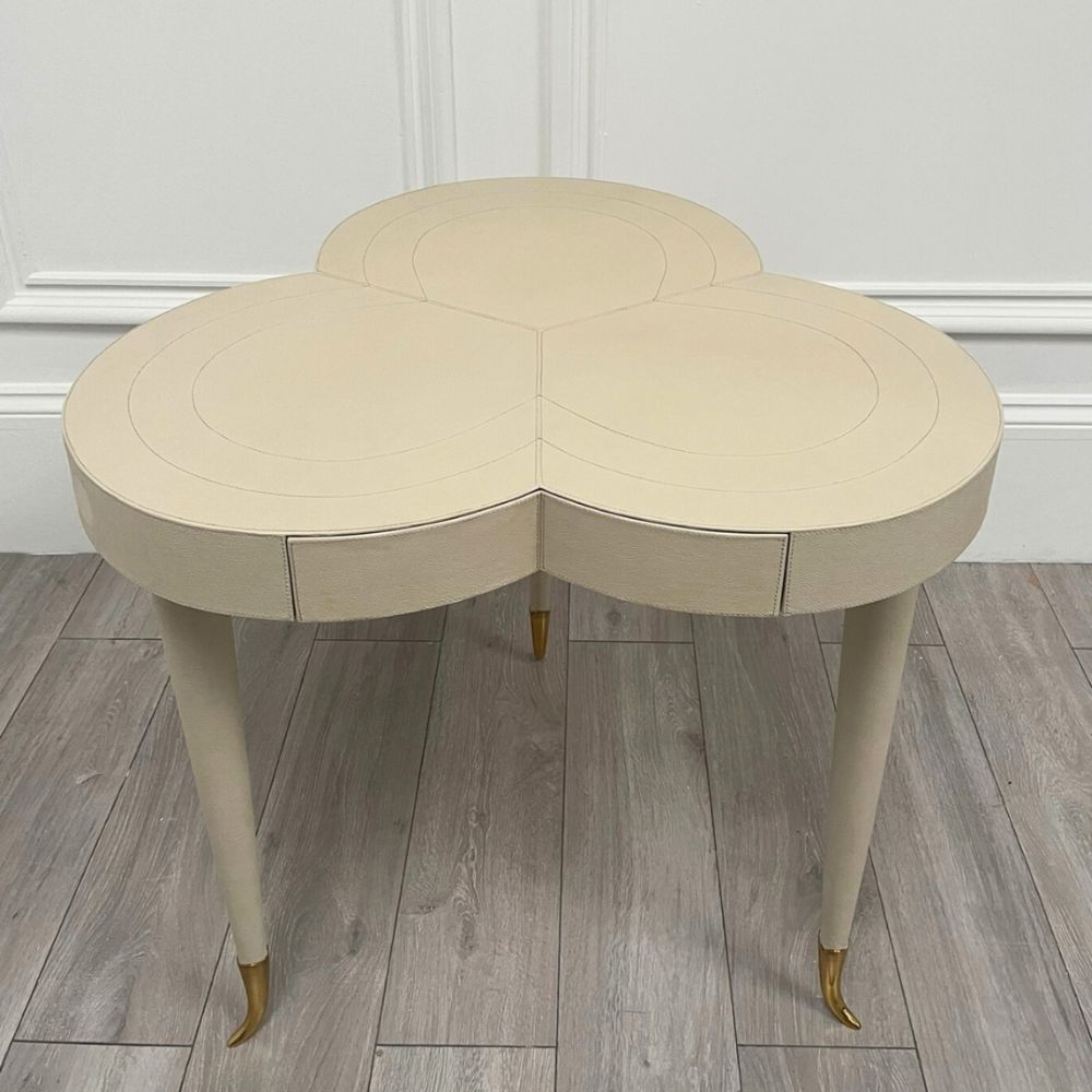 Clearance Flow Leather Trefoil Table - Bone - A