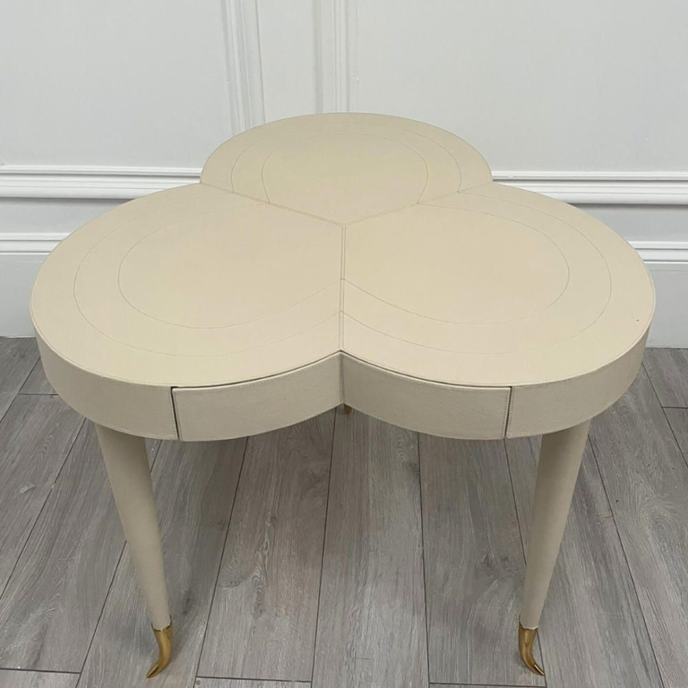 Clearance Flow Leather Trefoil Table - Bone - B