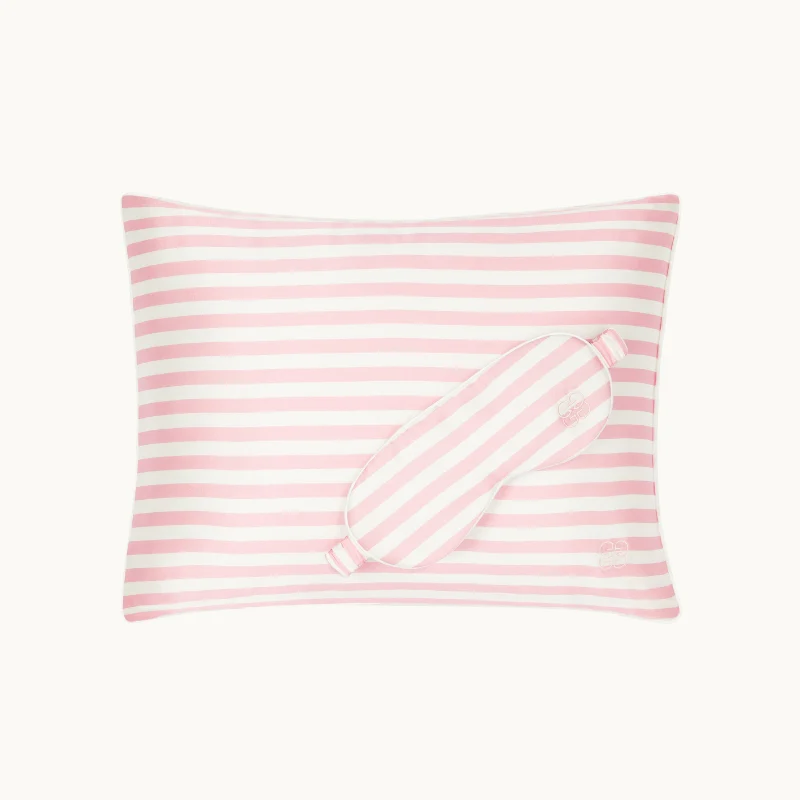 Striped Travel Pillow - Pink & Ivory