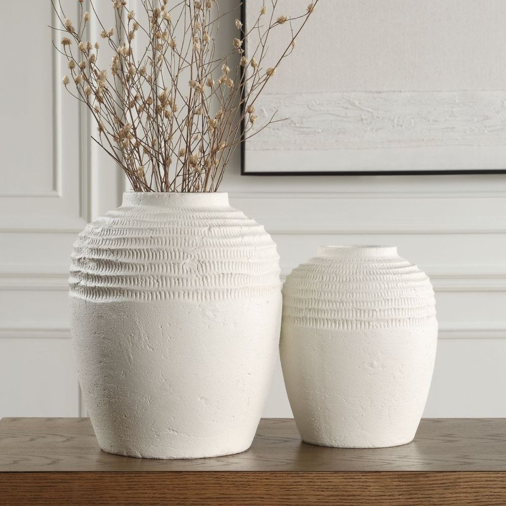 Luna Ridge White Ceramic Vases - Set of 2