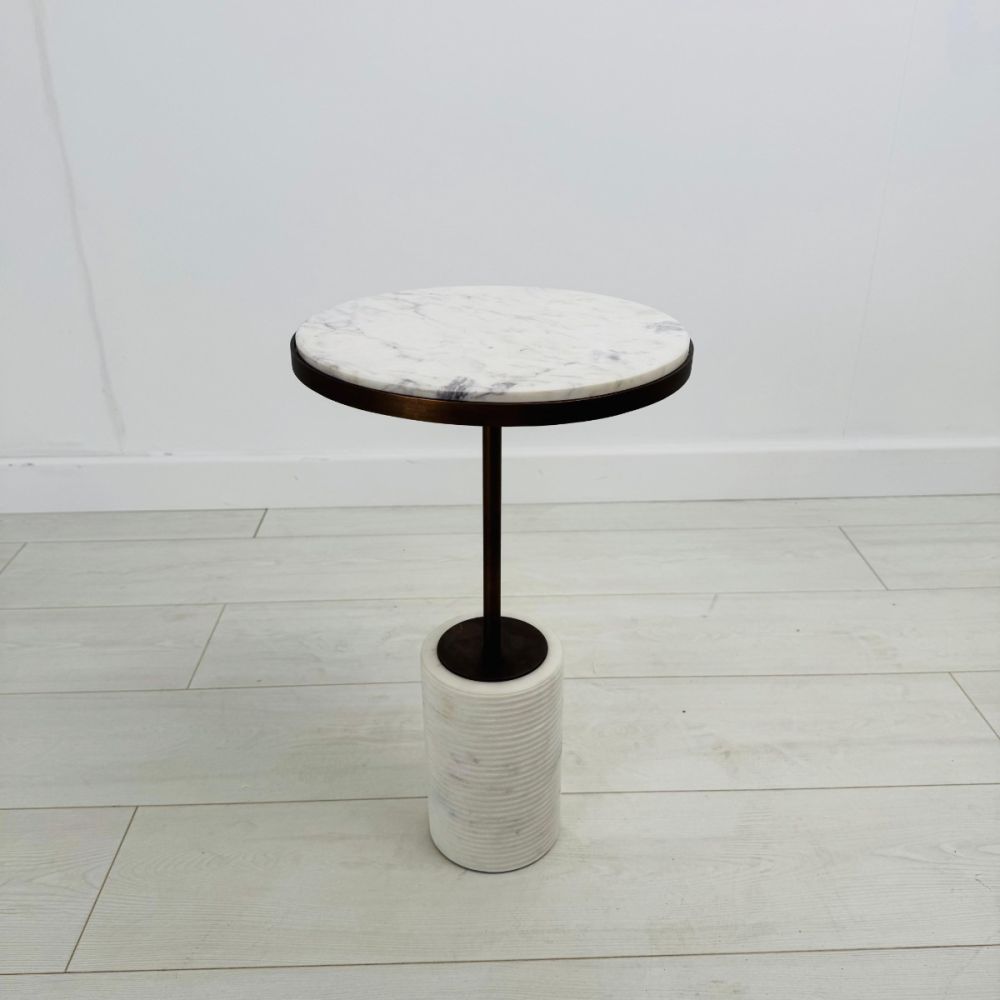 Clearance Dolmec Side Table – Antique Bronze / White Marble – Set of 2