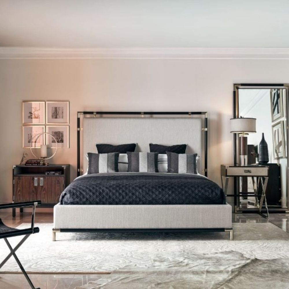 Military Bed Frame in Oak - Shambala Fabric - King