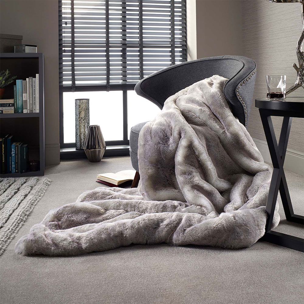 Silver Alaska Fox Faux Fur Throw