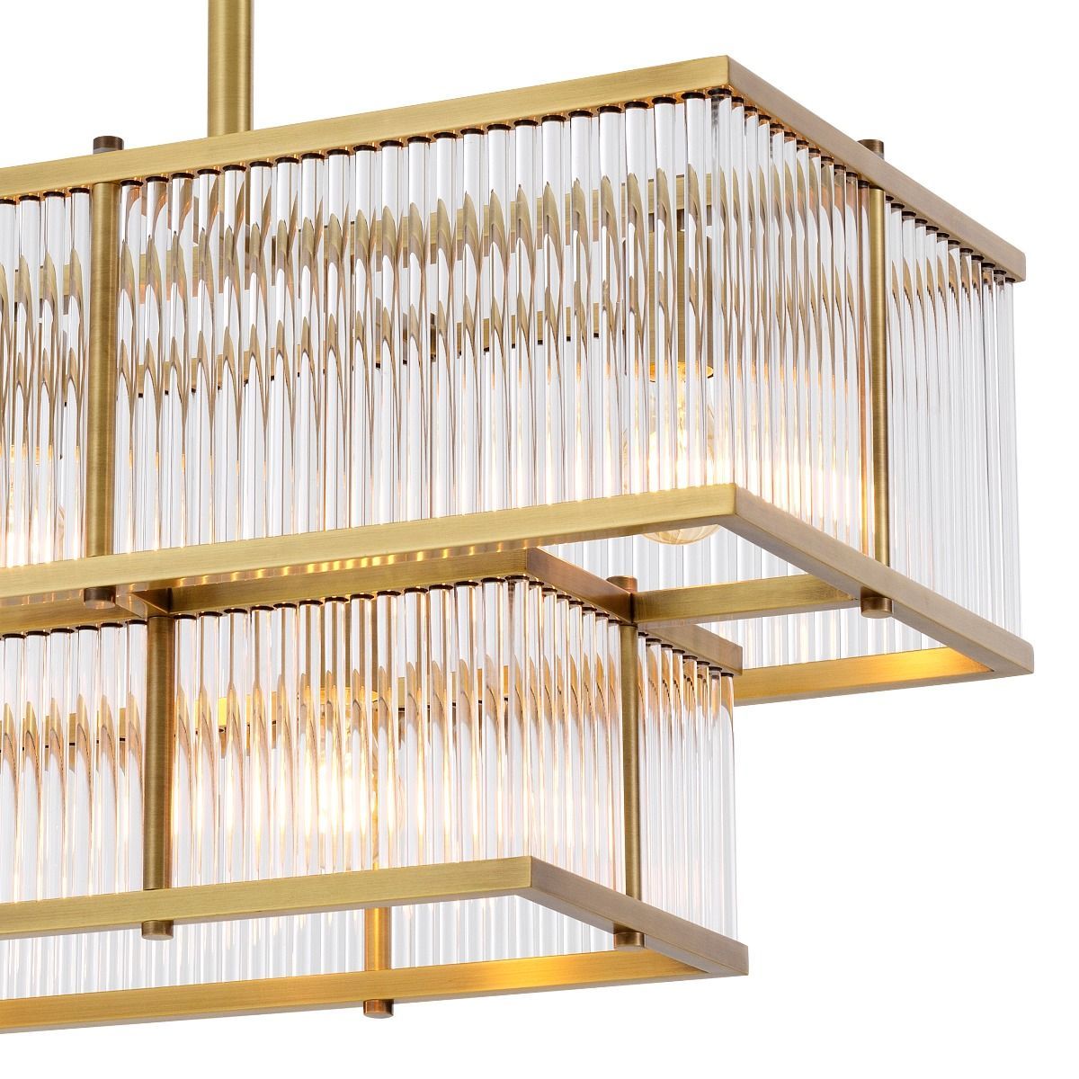 rectangular two-tier chandelier with antique brass finish