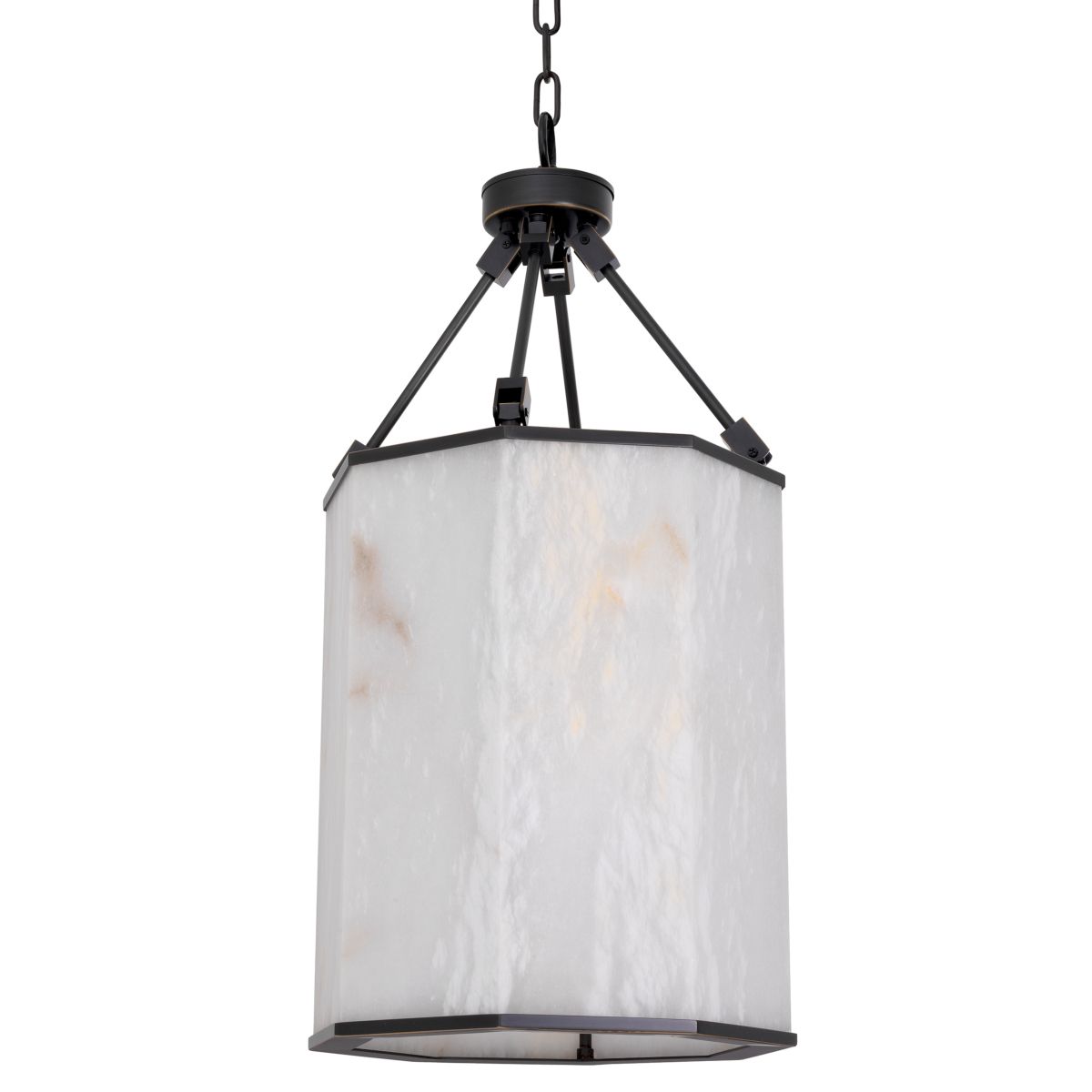 Ceiling lantern composed of alabaster with bronze finish frame