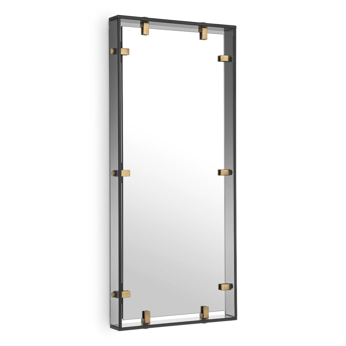 Timeless, industrial style mirror with brass accents