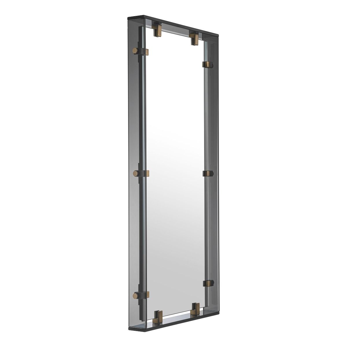 Timeless, industrial style mirror with brass accents