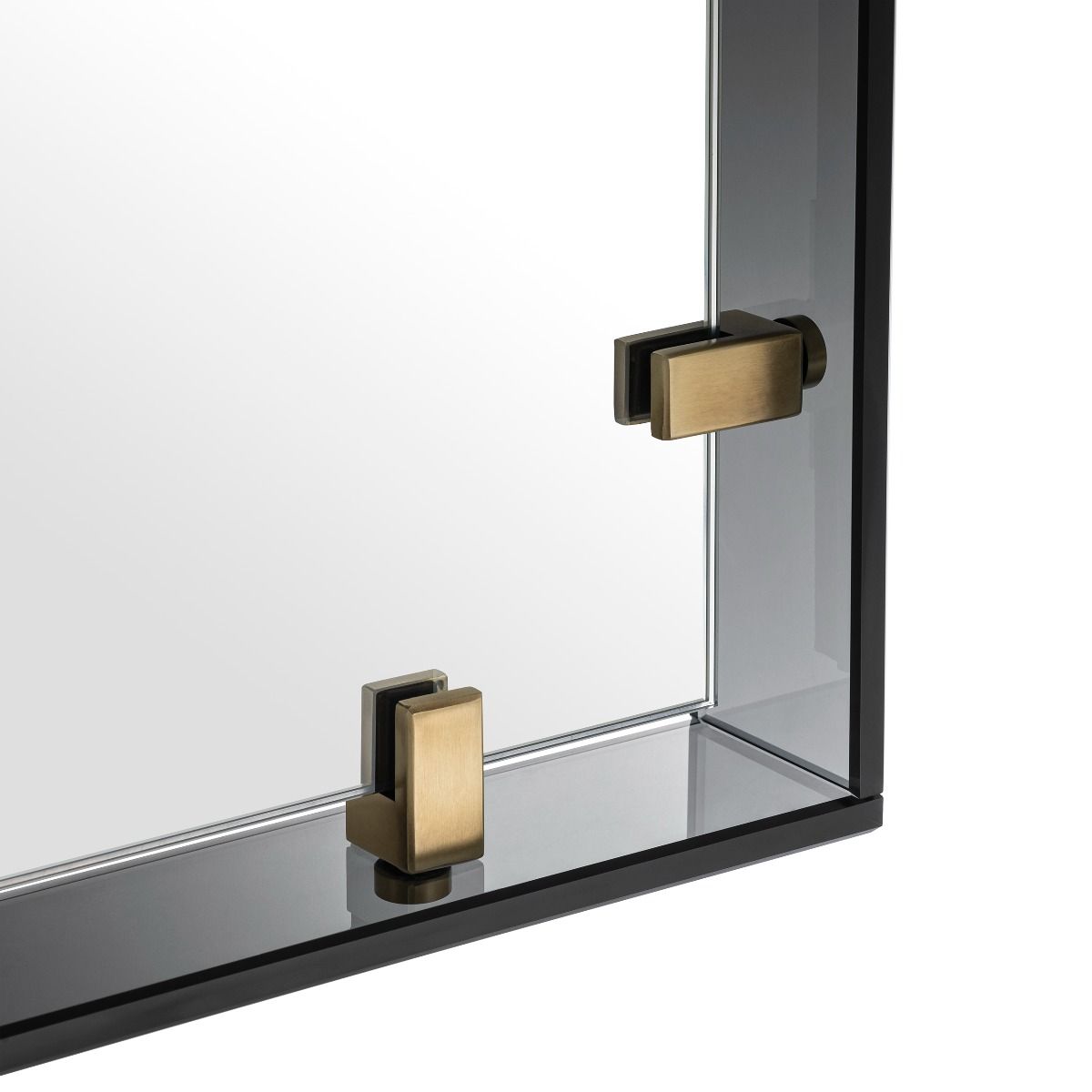 Timeless, industrial style mirror with brass accents