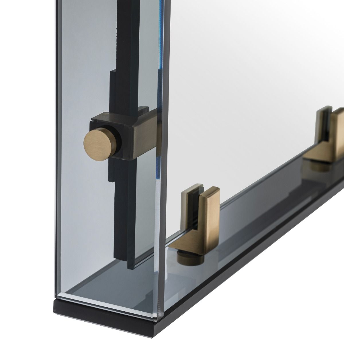 Timeless, industrial style mirror with brass accents