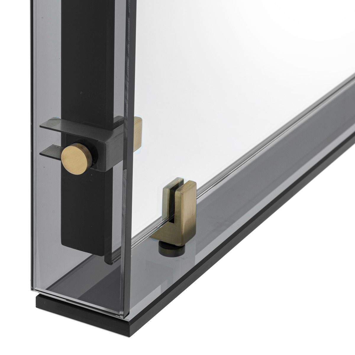Stylish and contemporary Verona mirror with brass accents.