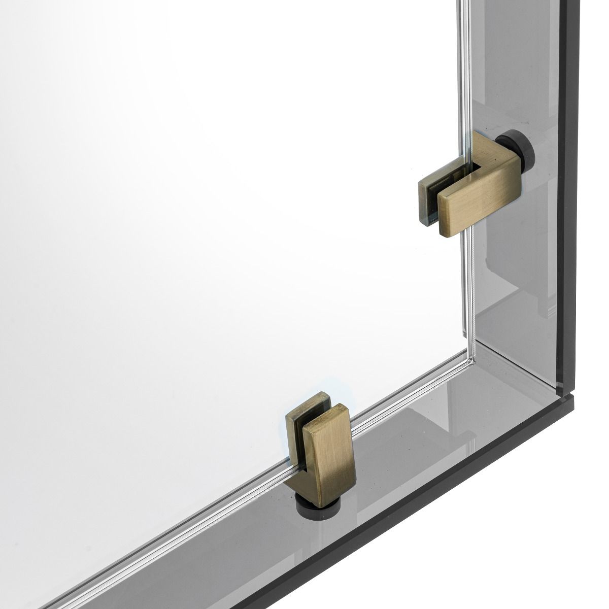 Stylish and contemporary Verona mirror with brass accents.