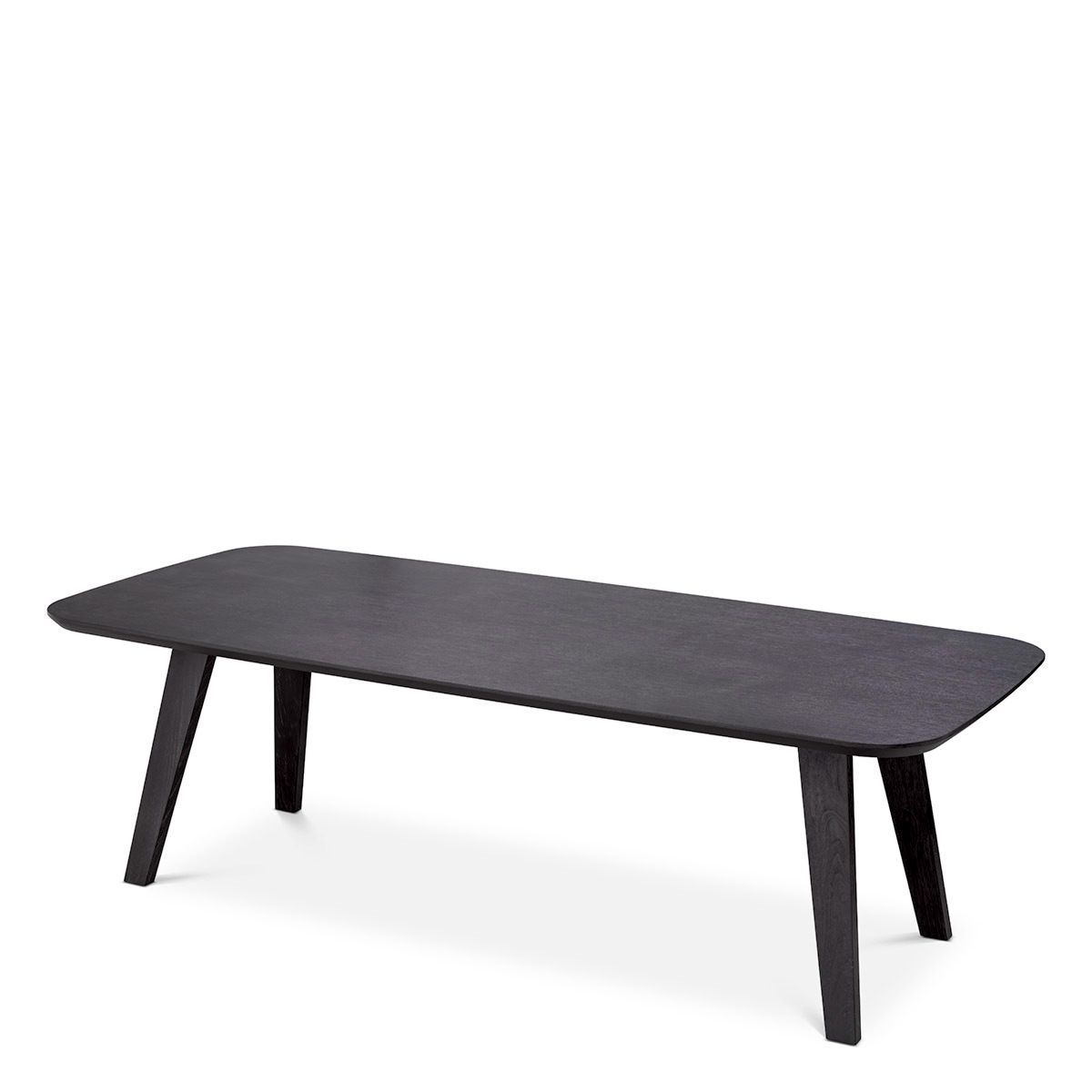 Sleek black rectangular dining table with curved edges