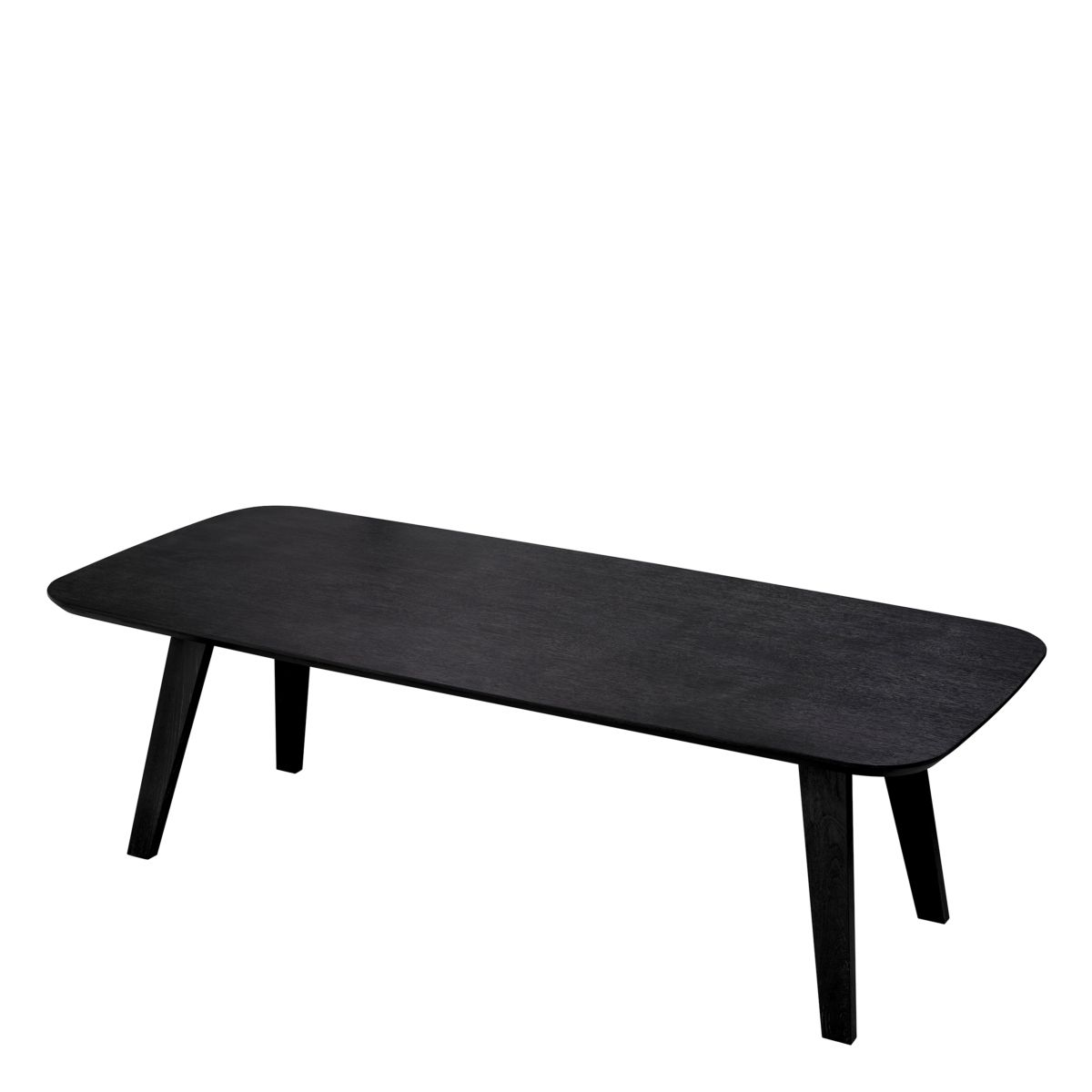 Sleek black rectangular dining table with curved edges