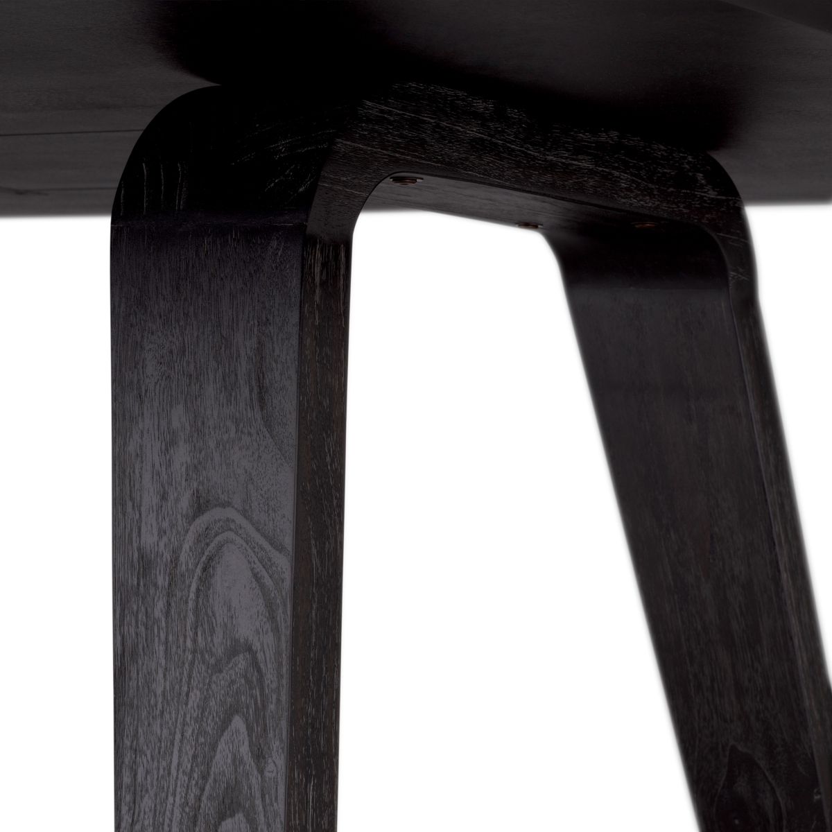 Sleek black rectangular dining table with curved edges