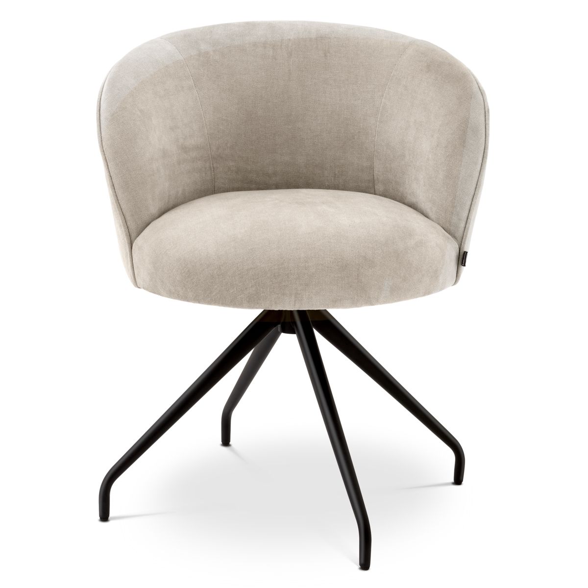 Dining chair with curvaceous seat and black spider style base