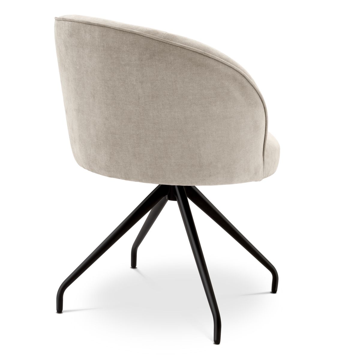 Dining chair with curvaceous seat and black spider style base