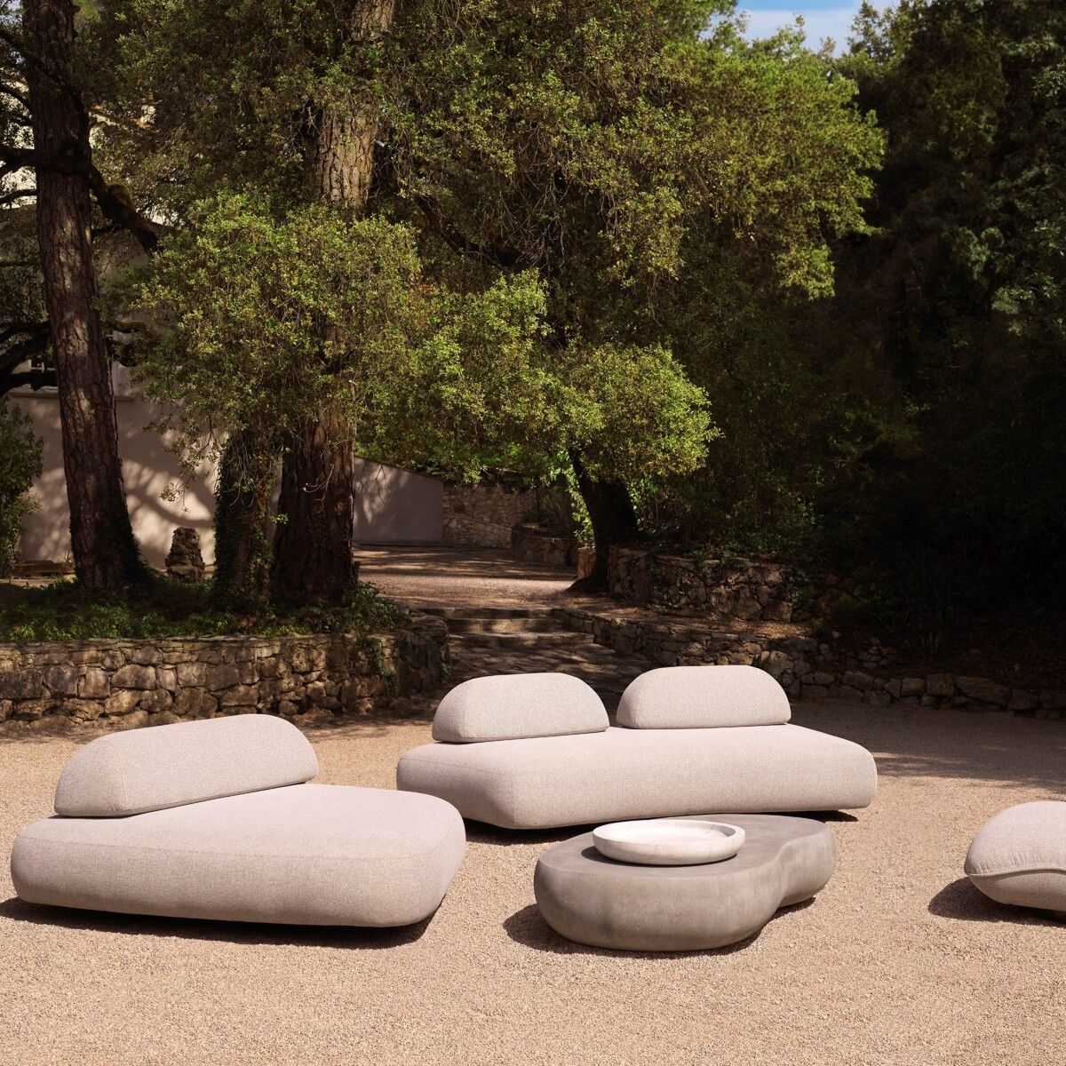 Elegant grey concrete coffee table with organic curved shape