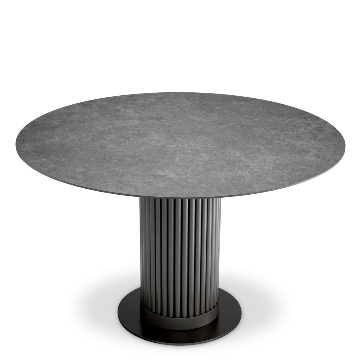Grey dining table with circular top