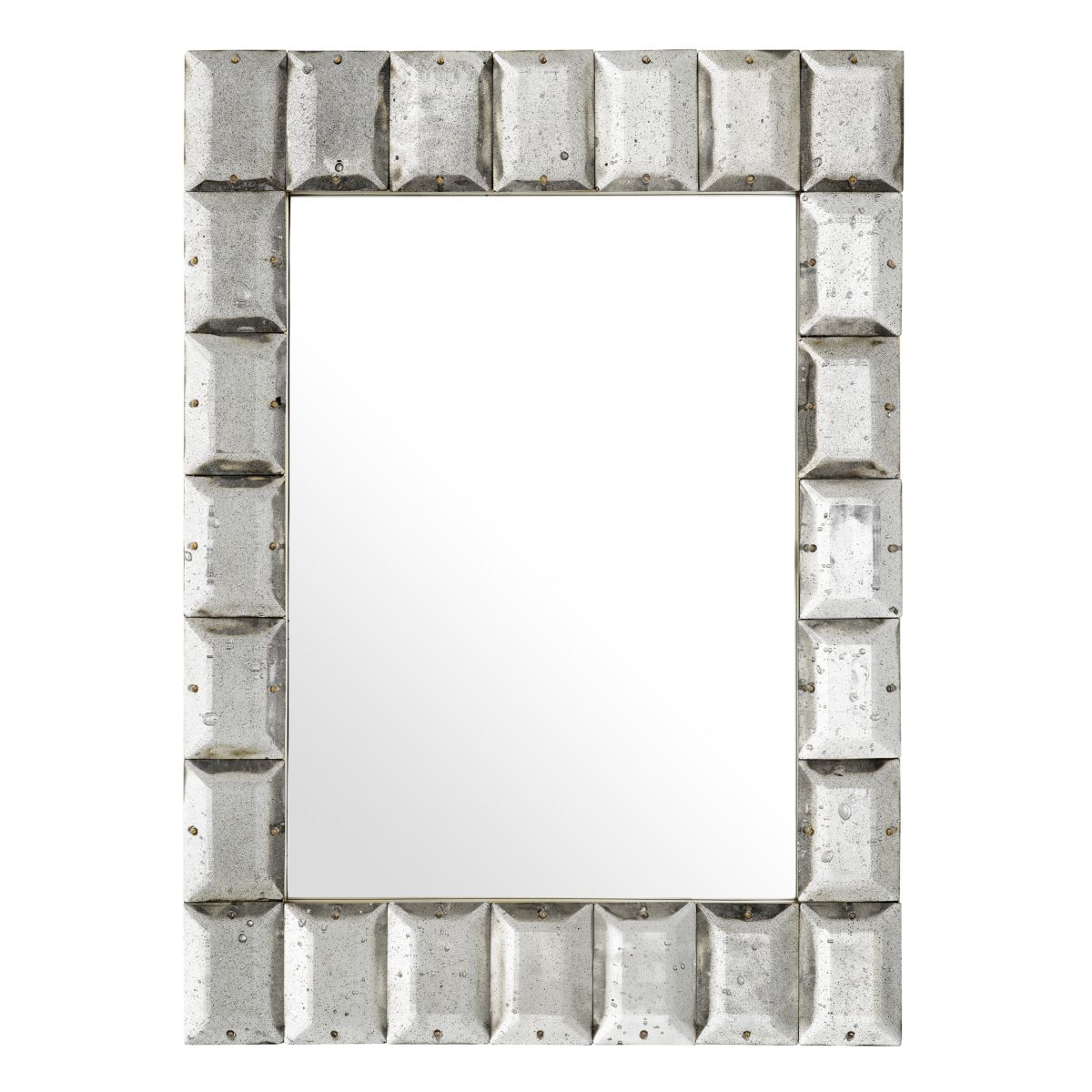 Chic mirror with geometric 3D frame in aged metallic finish