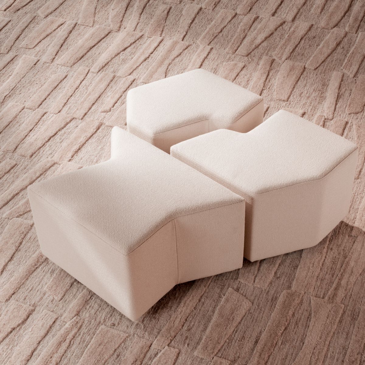 Set of three minimalist cream stools