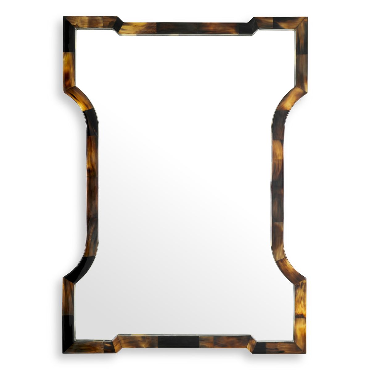Wall mirror with striking tortoise shell frame