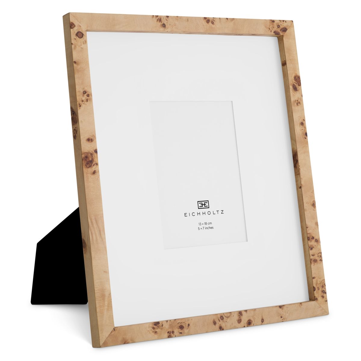 Burled wood photo frame with white border
