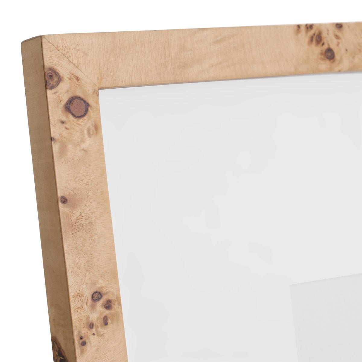 Burled wood photo frame with white border